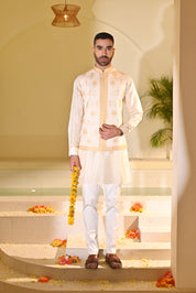 Yellow Embroided Kurta Bundi Set