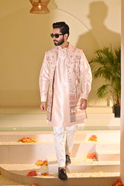 Peach Indo Western with Multi Colored Embroidery