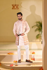 Peach Indo Western with Multi Colored Embroidery