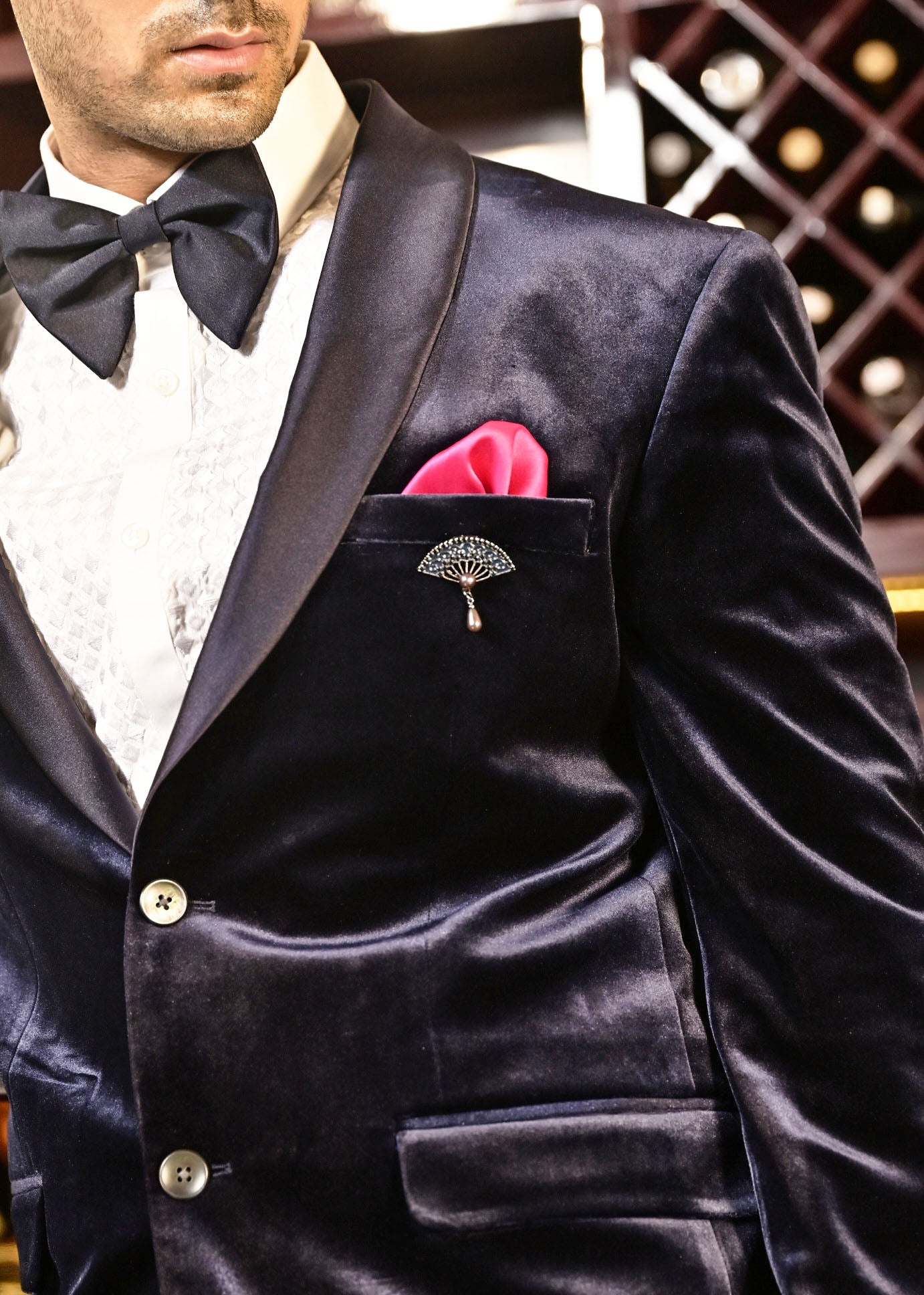 Navy Blue Velvet Party Blazer