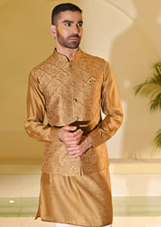 Yellow Embroidered Kurta Bundi Set