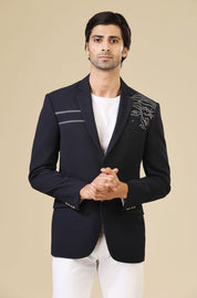 Navy Blue Blazer with Abstract Design