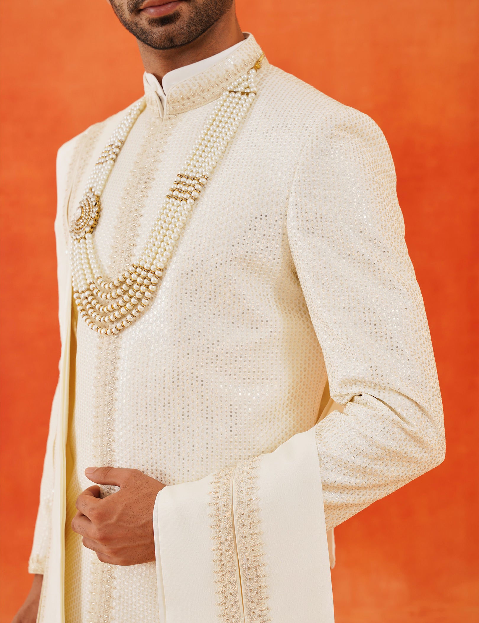 A Timeless Classic
Stylish White Silk Sherwani