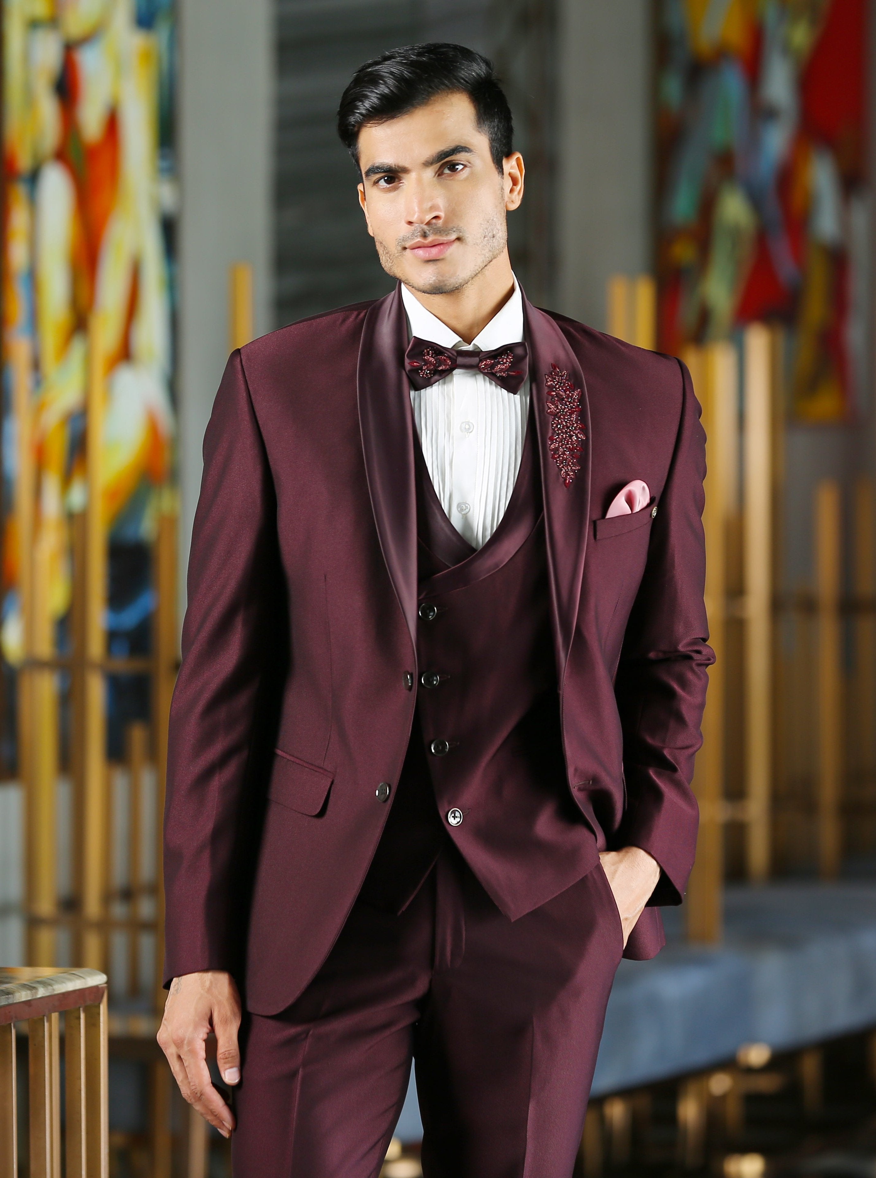 Buy Wedding Suits for Men Indian Wedding suits for Men Designer Velvet Suits Men Tuxedo Suits for Wedding Online India Bonsoir Tagged Color wine