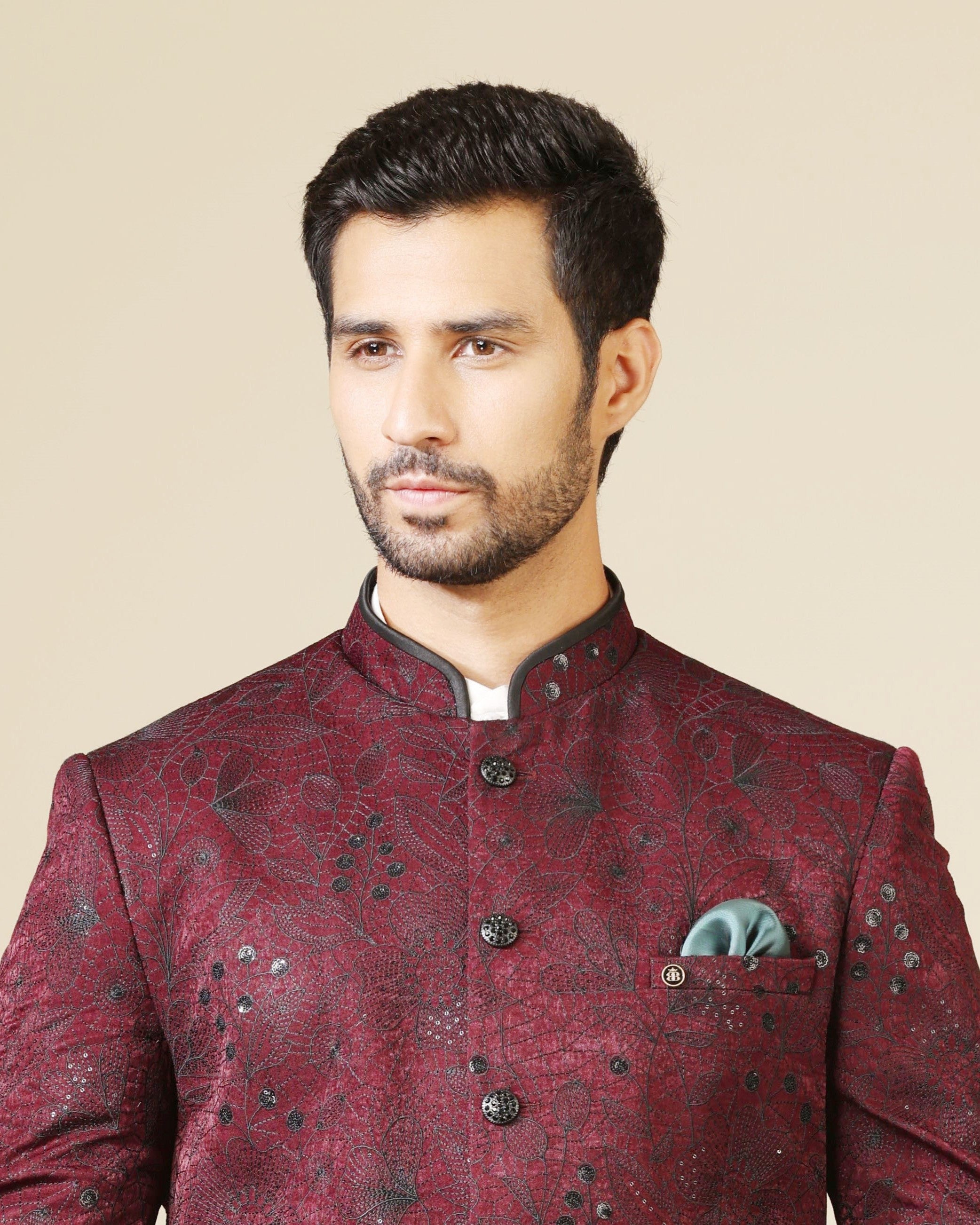 Perfect for Festive Occasions
Trendy Wine Embroidered Bandhgala Set