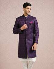 Purple Indo Western in Jacquard Fabric