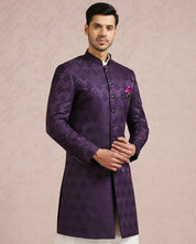 Purple Indo Western in Jacquard Fabric