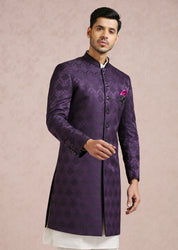 Purple Indo Western in Jacquard Fabric