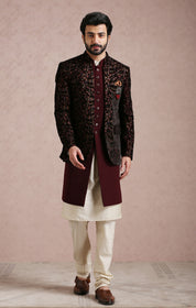 Wine Indo Western with intricate Embroidery