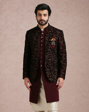 Wine Indo Western with intricate Embroidery