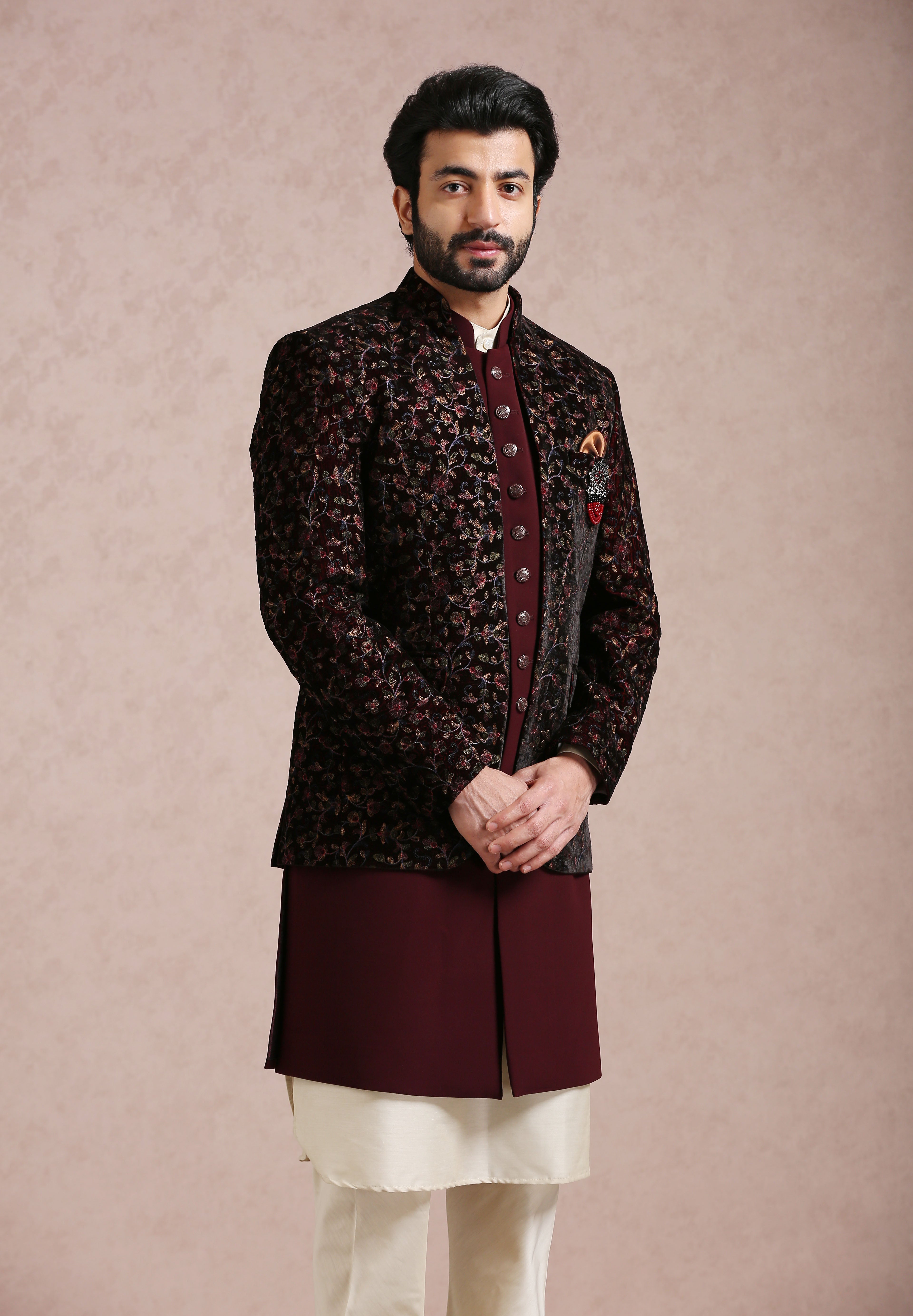 Wine Indo Western with intricate Embroidery