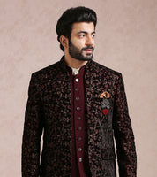 Wine Indo Western with intricate Embroidery