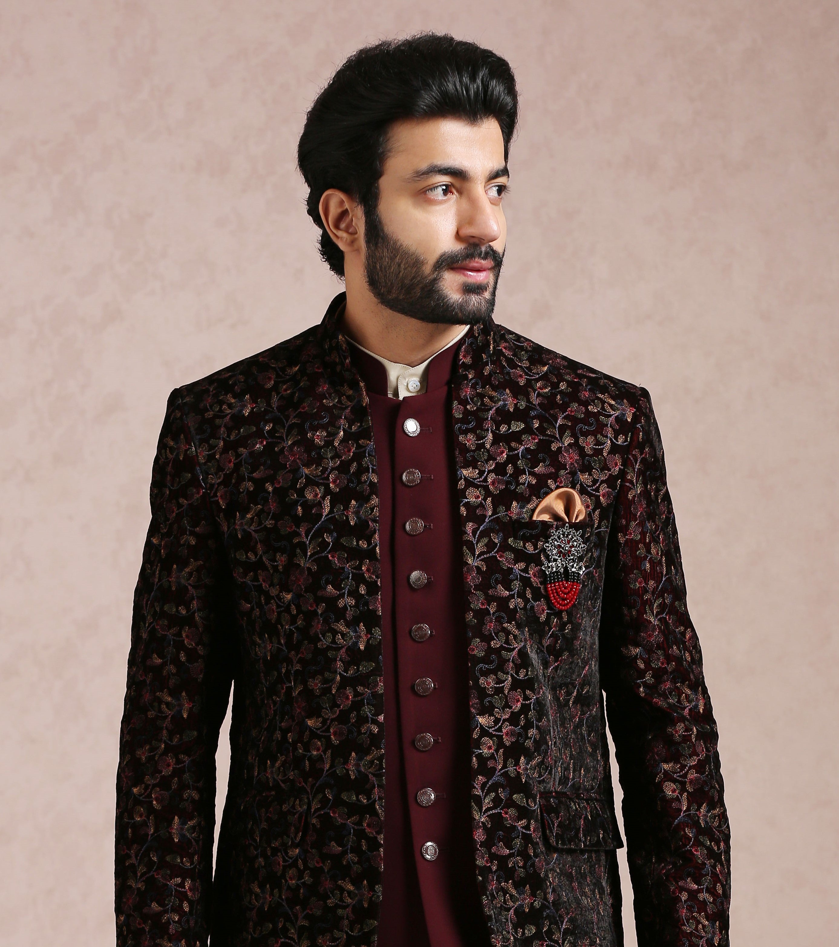 Wine Indo Western with intricate Embroidery