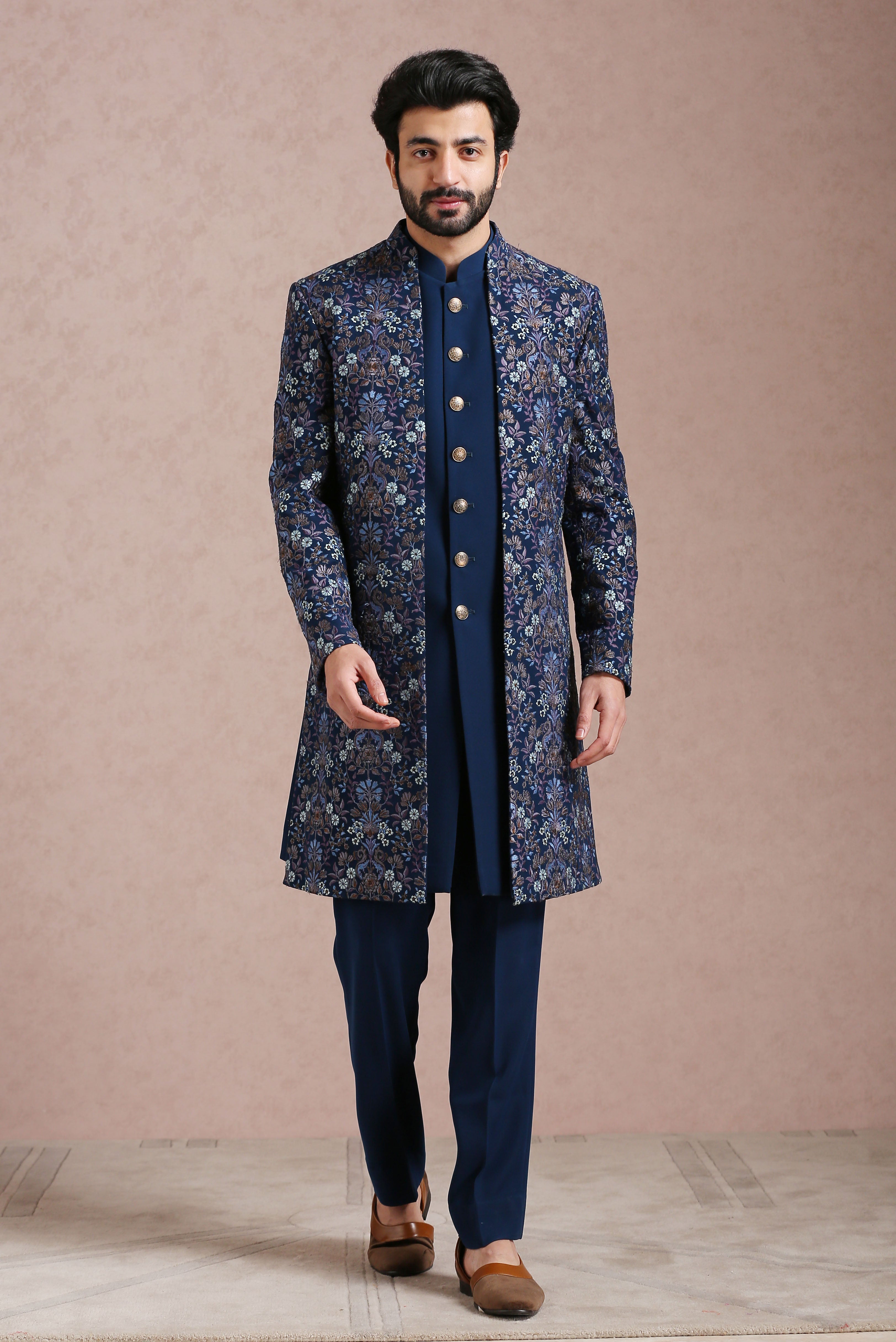 Teal Indo Western with Antique Zari Embroidery