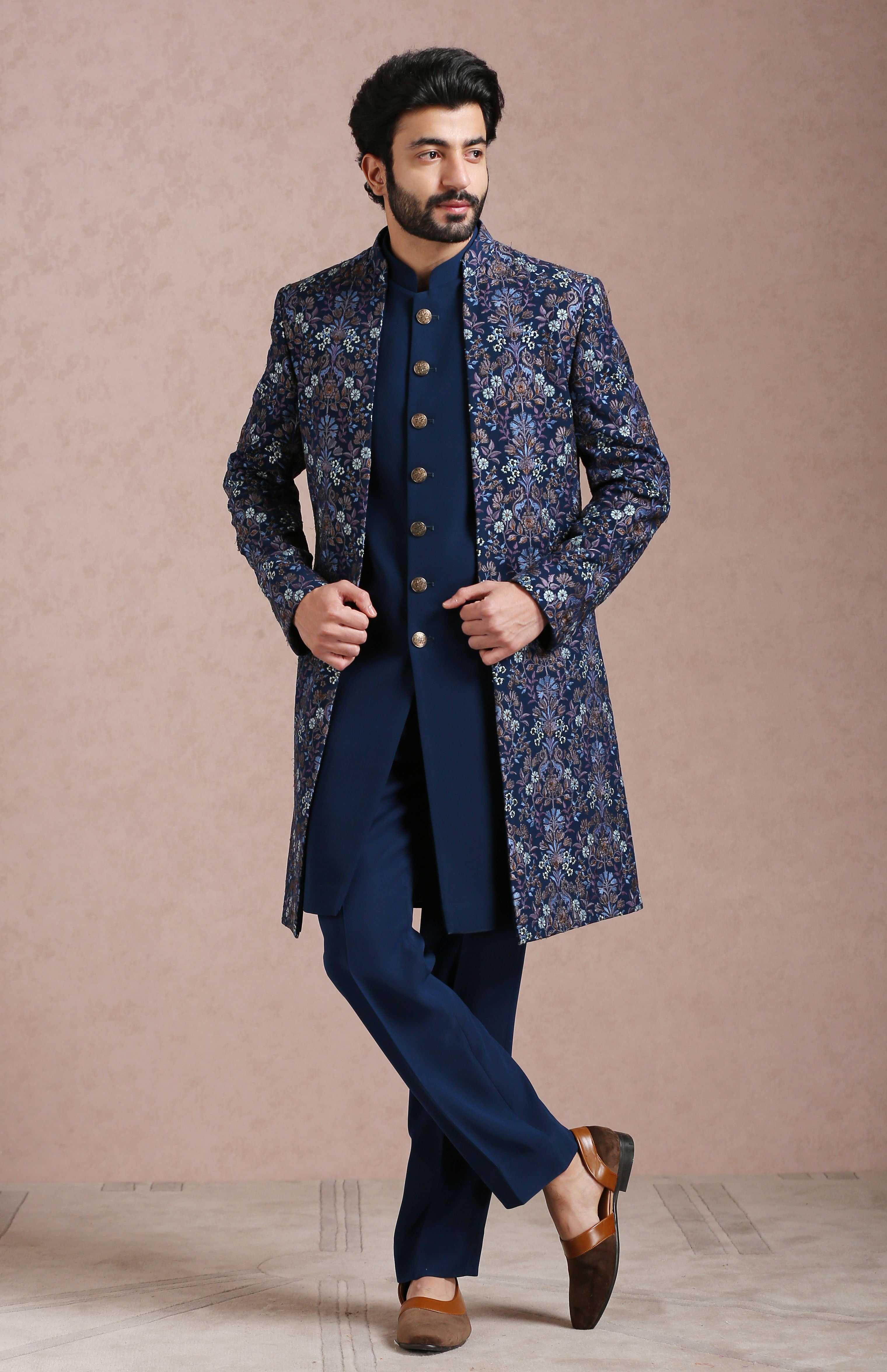 Teal Indo Western with Antique Zari Embroidery