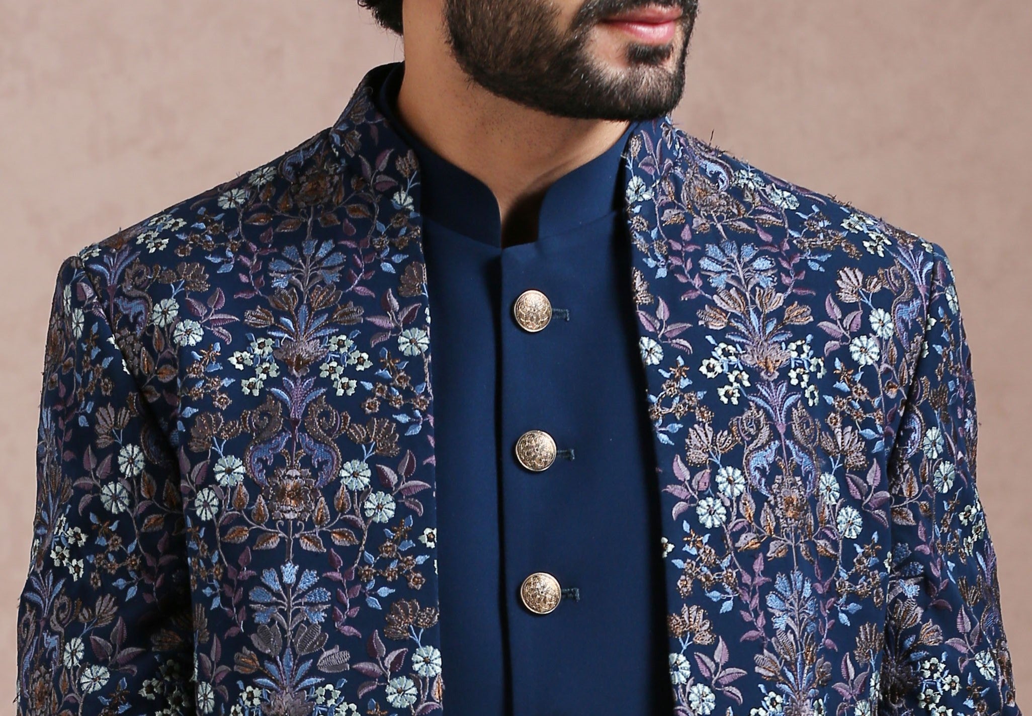 Teal Indo Western with Antique Zari Embroidery