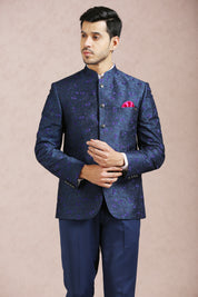 Navy Embroidered Bandhgala Set