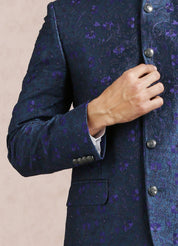 Navy Embroidered Bandhgala Set