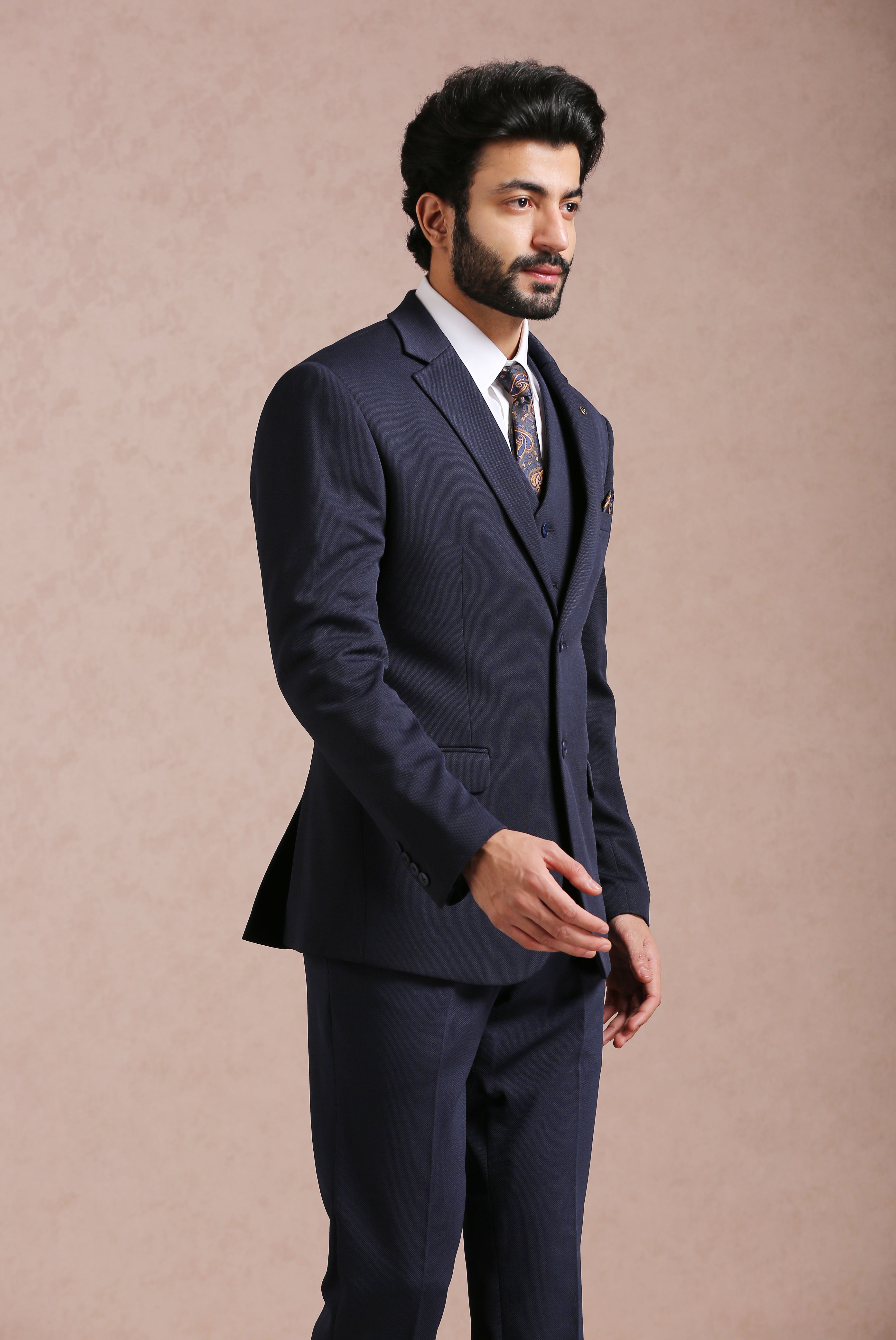 Navy Blue Notch Collared Suit