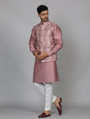 Pink Embroidered Kurta Jacket Set