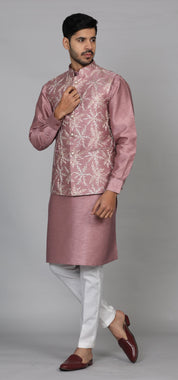 Pink Embroidered Kurta Jacket Set