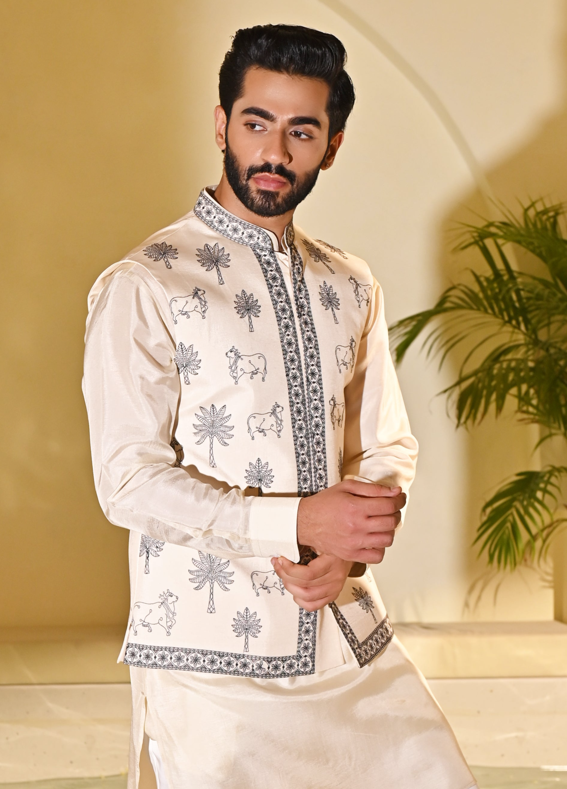 Black Embroidered Kurta jacket Set