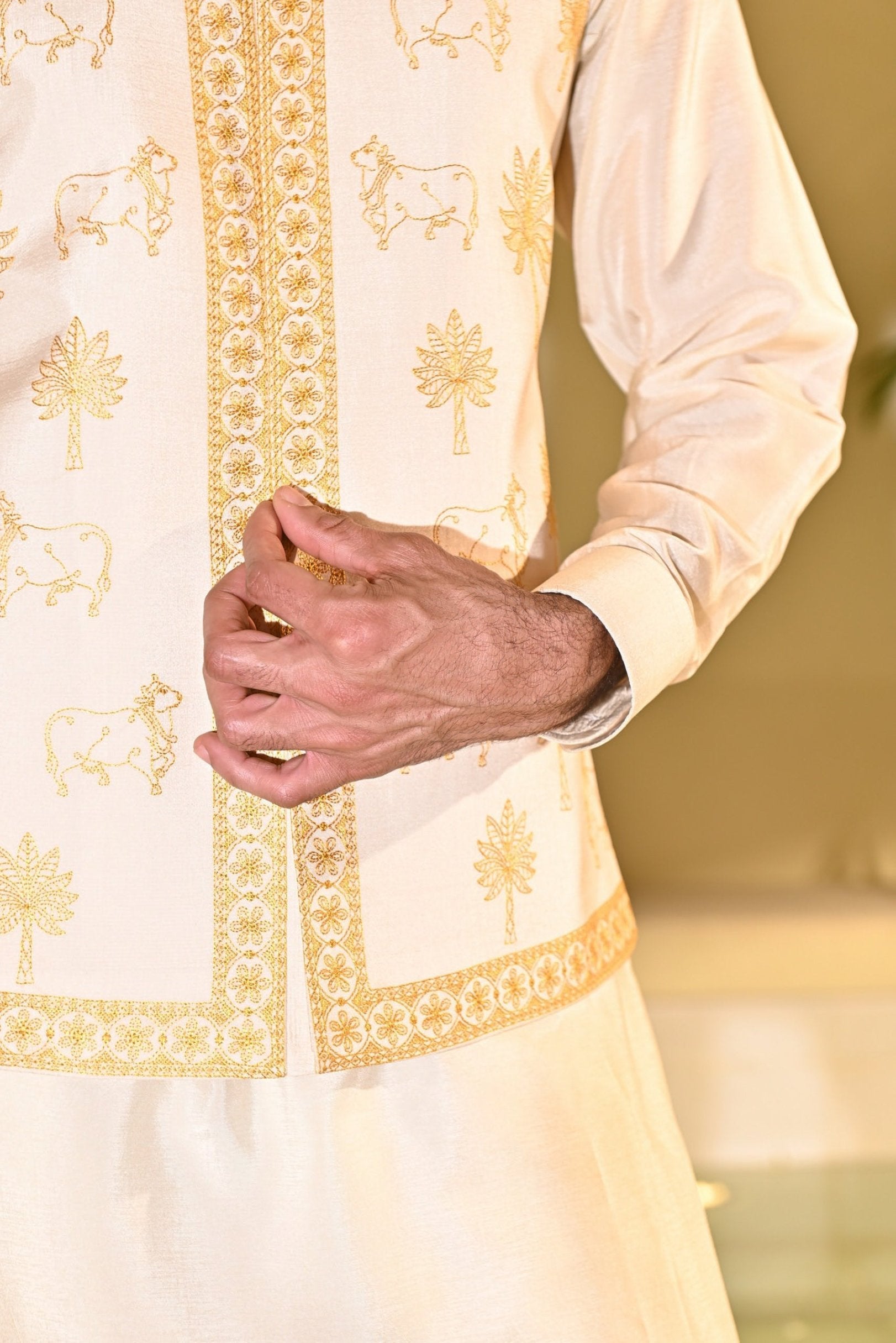 Yellow Embroidered Kurta jacket Set