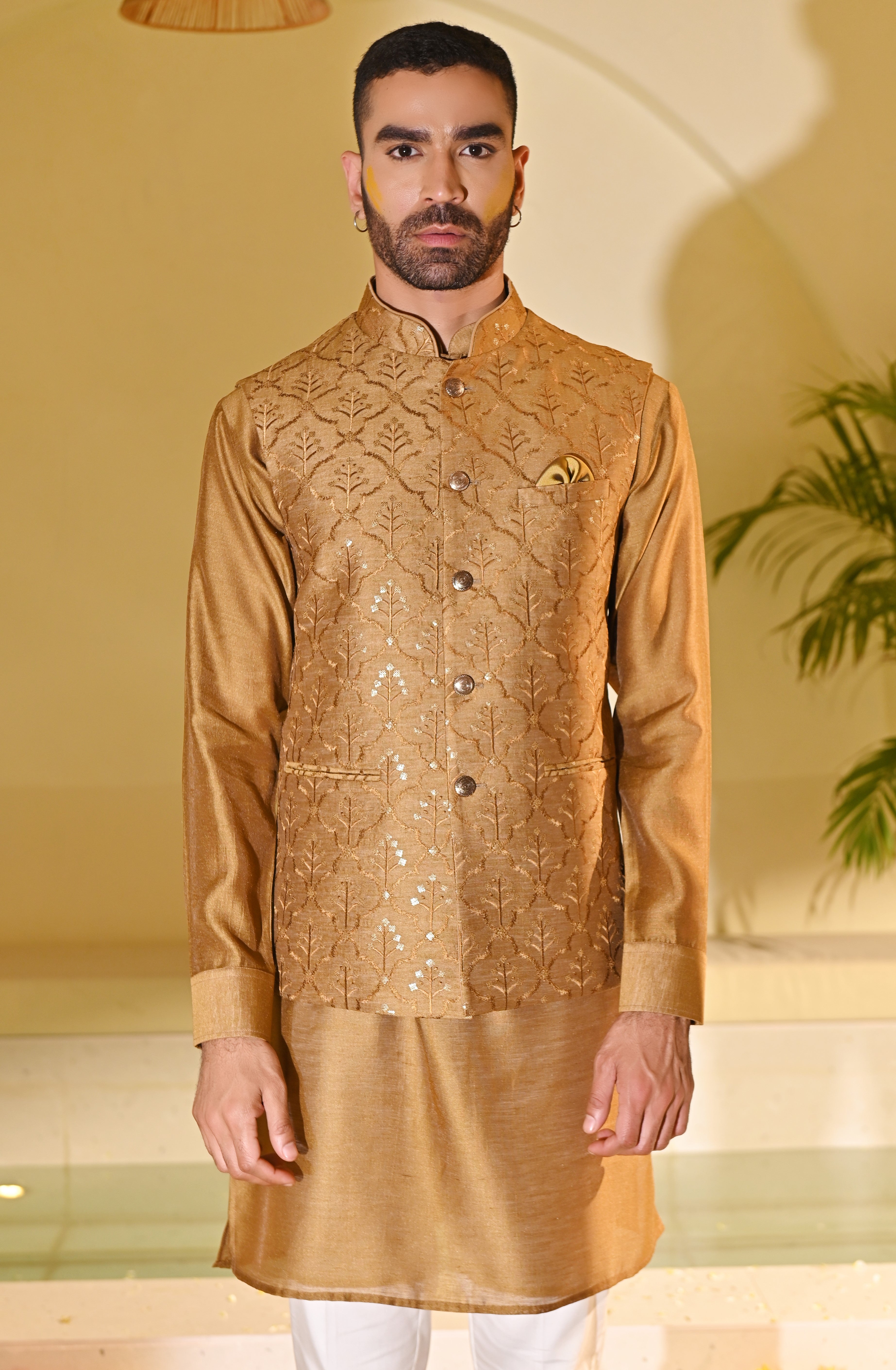 Yellow Embroidered Kurta Bandi Set