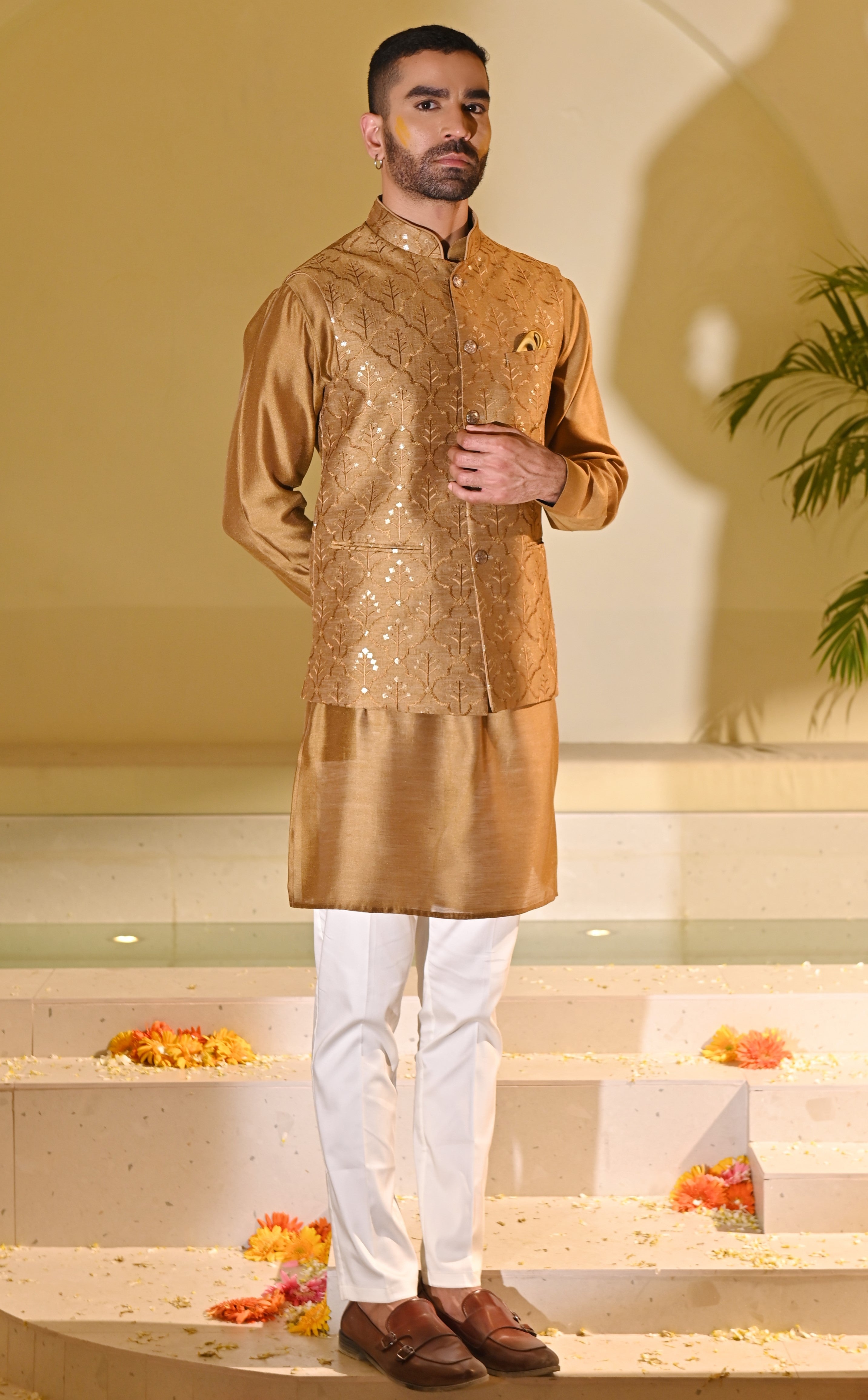 Yellow Embroidered Kurta Bandi Set