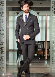 Dark Blue Double-Breasted Stripe Suit