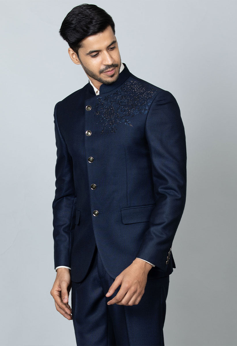 Designer Navy Blue Bandhgala Suit