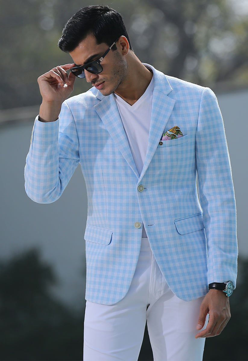 Skyblue Knitted Check Blazer