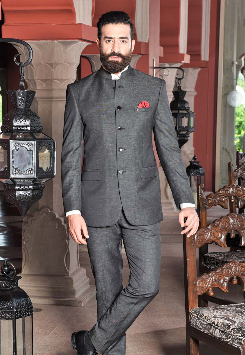 Classic Dark Grey Bandhgala Suit