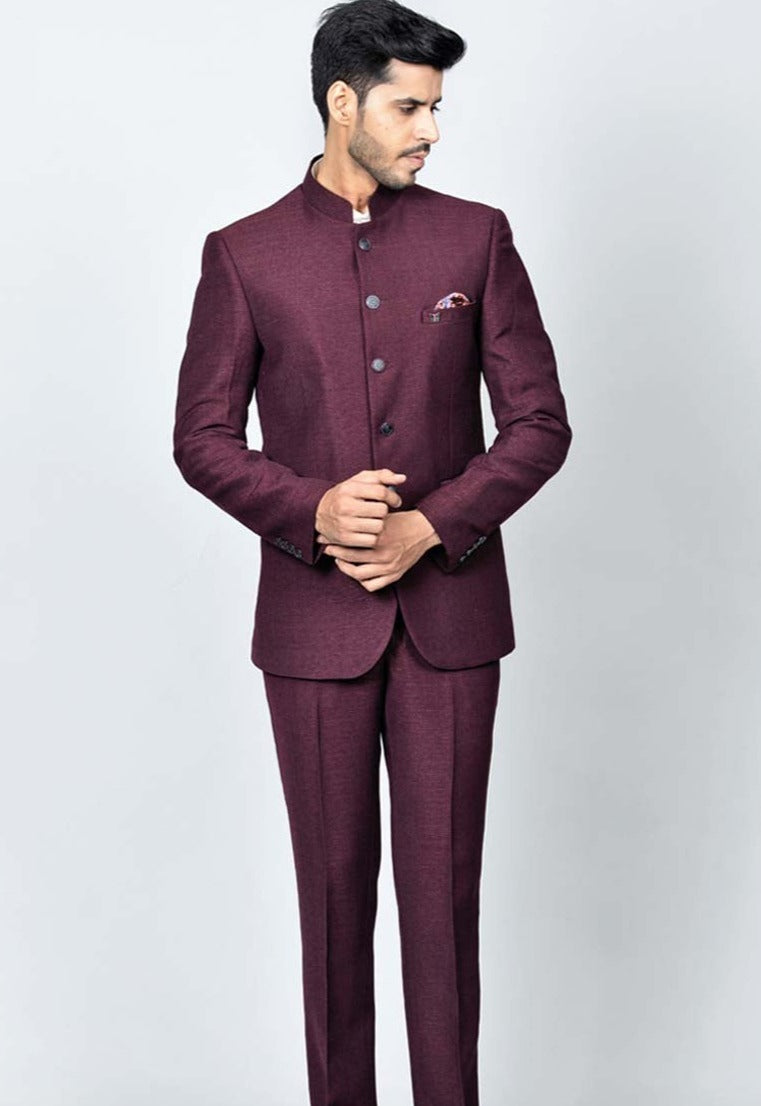 Wine Bandhgala Suit