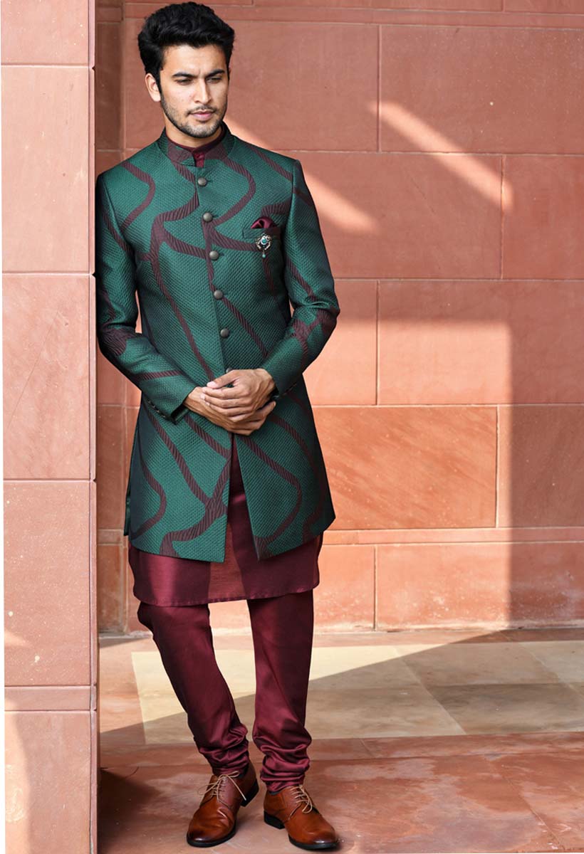 Green Quilted  Indowestern Set