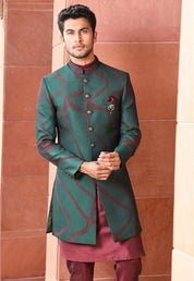 Green Quilted  Indowestern Set