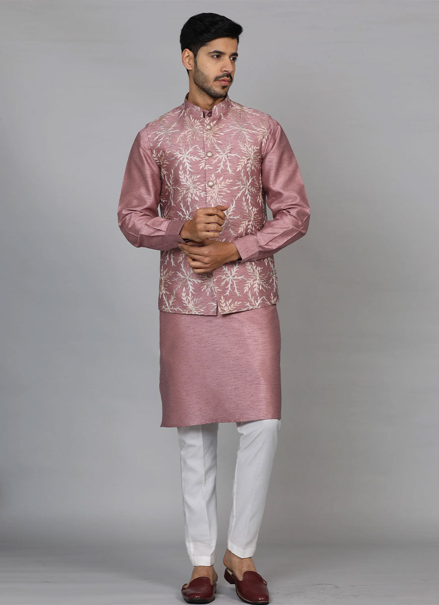 Pink Embroidered Kurta Jacket Set