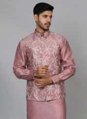 Pink Embroidered Kurta Jacket Set