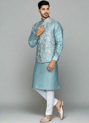 Royal Blue Embroidered Kurta-Jacket Set – FUELTHESTORE
