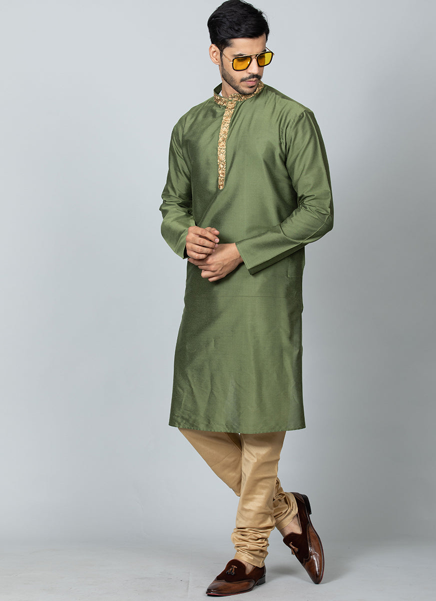 Embroidered Green Kurta Set