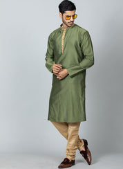 Embroidered Green Kurta Set