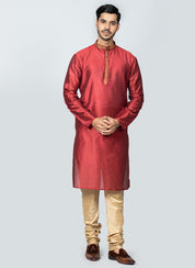 Embroidered Red Kurta Set