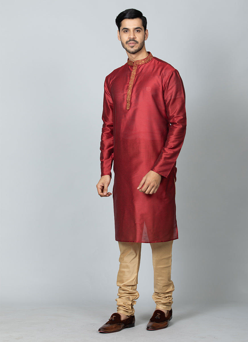 Embroidered Red Kurta Set