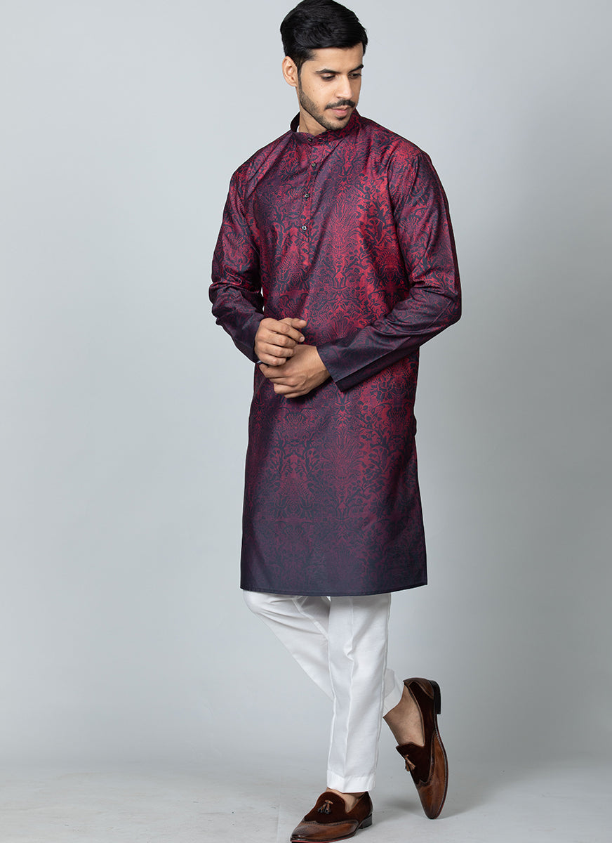 Printed Kurta Set Ombre printed red