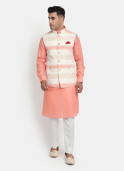 Buy Cream And Gajaree Kurta Jacket Set Online @Manyavar - Kurta Jacket Set  for Men