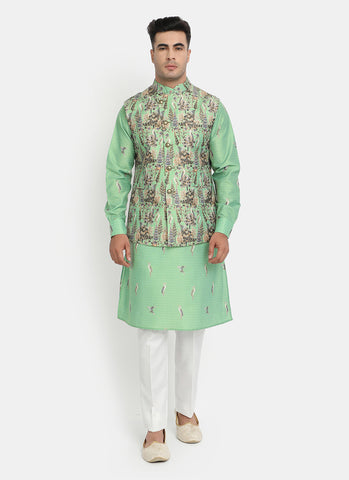 Pista Green Embroidered Jacket With Kurta Set Design by Amaare at Pernia's  Pop Up Shop 2024