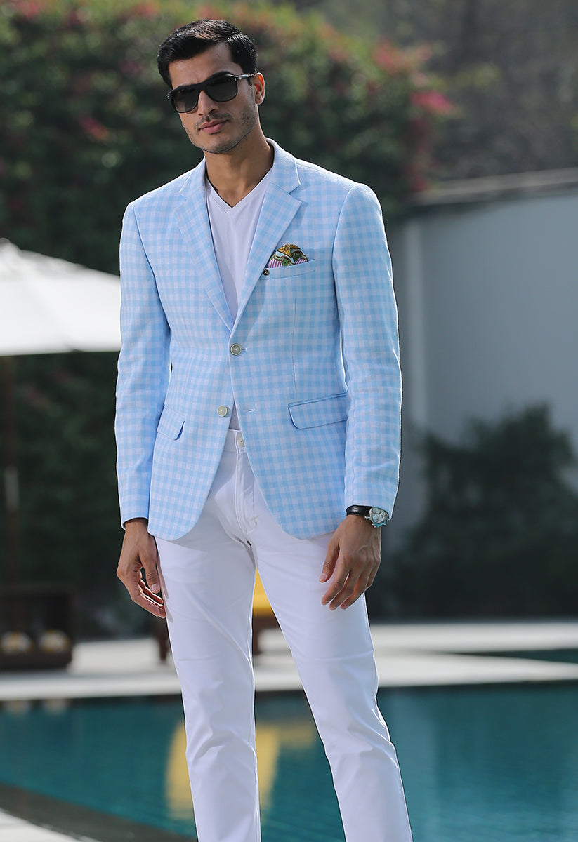 Blazer with sky blue shirt sale