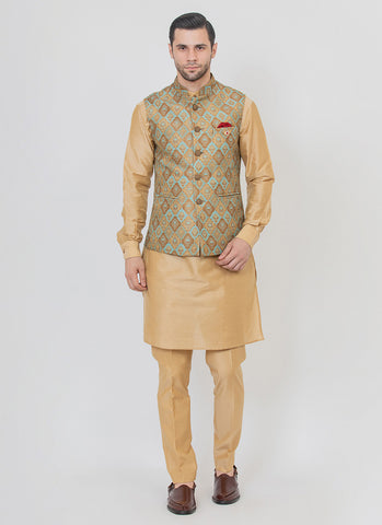 Buy Navy Blue Brocade Nehru Jacket Online at Best Price | Cbazaar