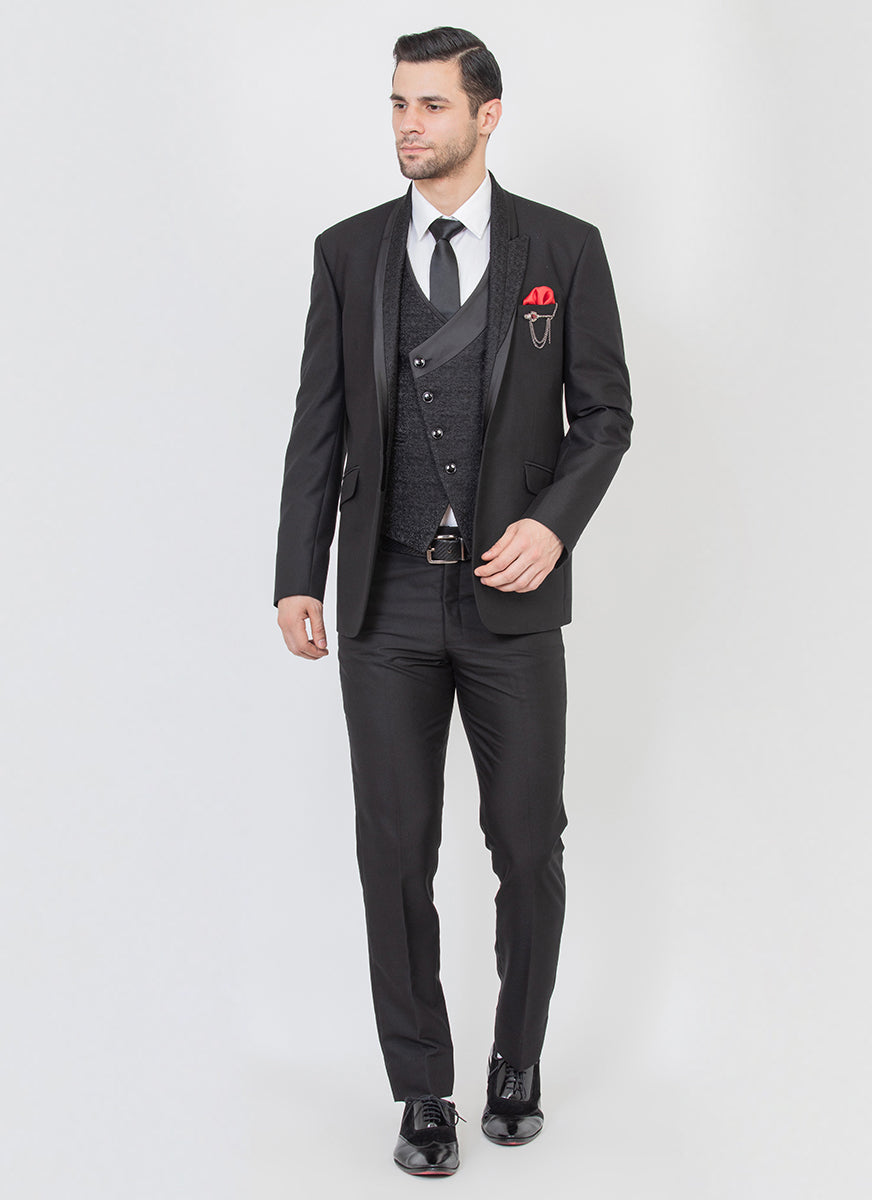 Embroidered Dark Purple Tuxedo suit with double breasted vest