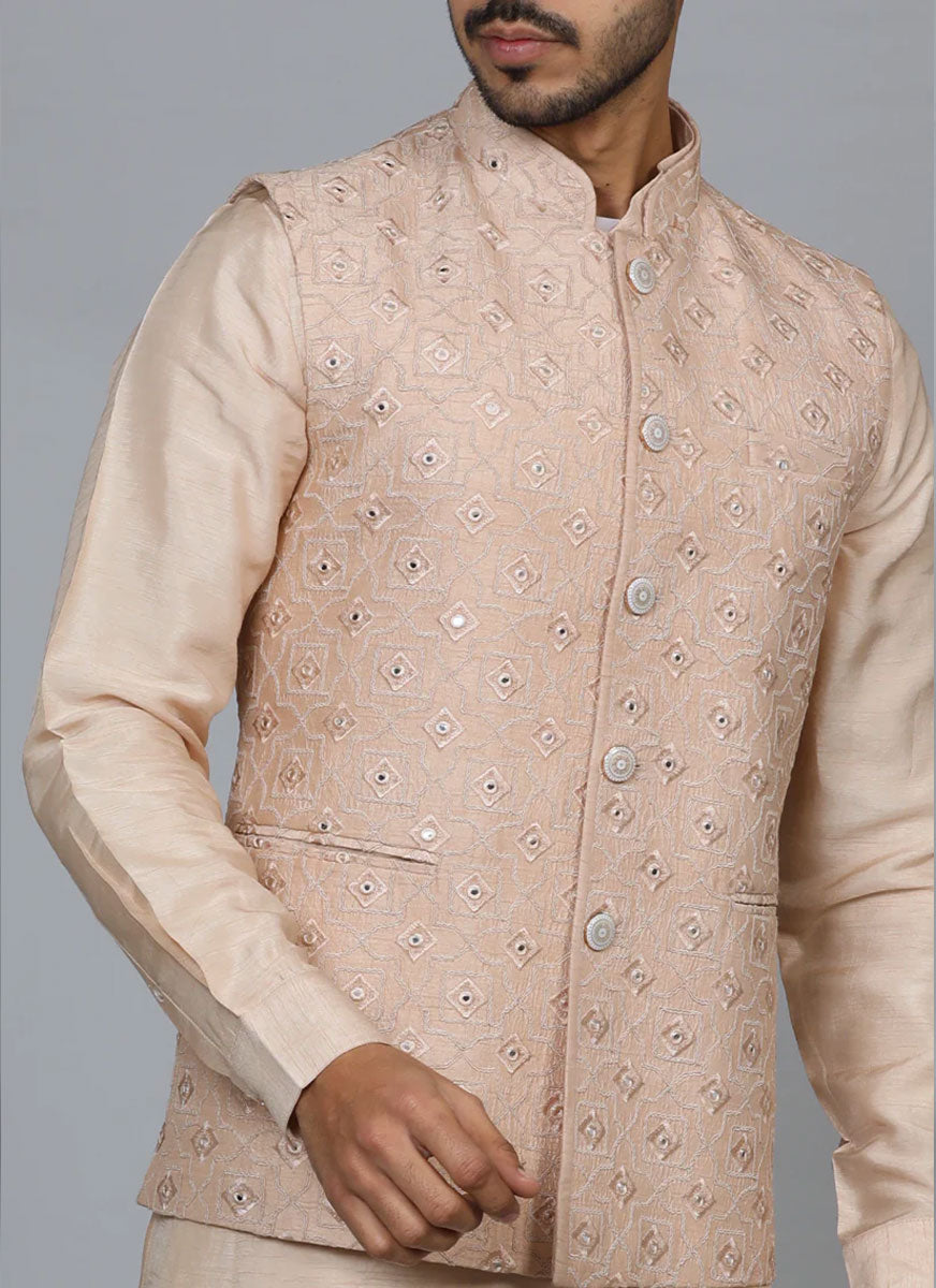 mirror embroidered jacket with kurta pyjama